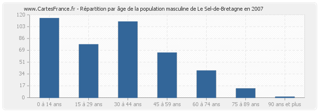 Répartition par âge de la population masculine de Le Sel-de-Bretagne en 2007